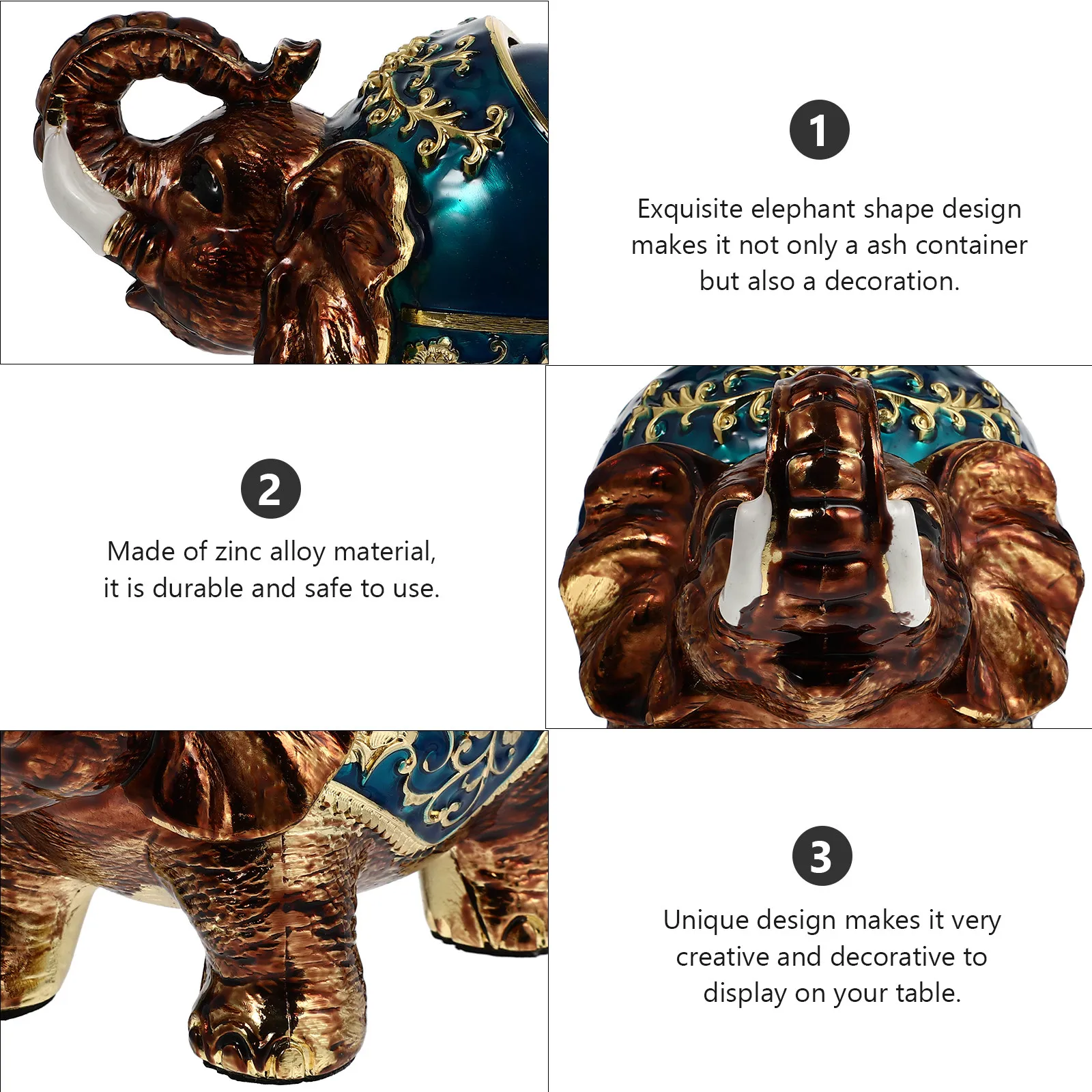 

Elephant Ashtray Zinc Alloy Cigarette Holder Retro Style Vintage Design Home Office Decor Smoke Accessories Animal Shape
