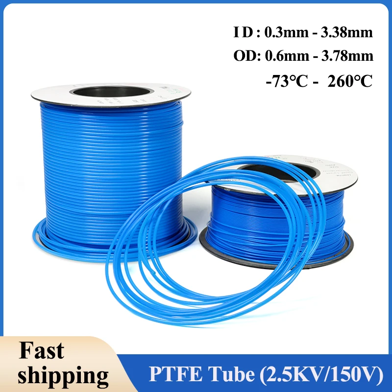 2.5KV 150V Blue PTFE Tube 30L - 0L F46 Insulated Capillary Heat Protector Transmit Hose Rigid Temperature Corrosion Resistance