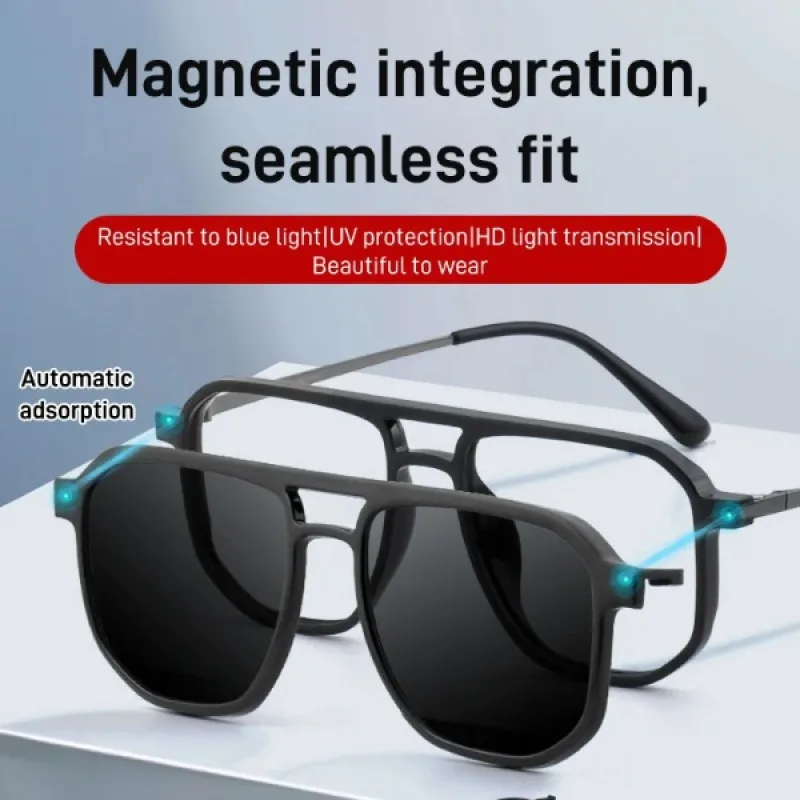 Men's Double Beam Aviator Sunglasses Interchangeable Polarized Sleeves Magnetic MyopiaFrames