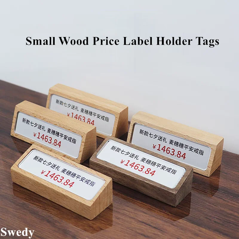 Small Wood Table Acrylic Label Holder Price Tags Displays Menu Paper Sign Holder Data Card Holder Display Stand