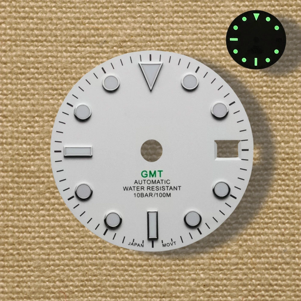 High quality 28.5mm S logo white GMT dial suitable for NH34 movement C3 green luminous dial watch modification accessories