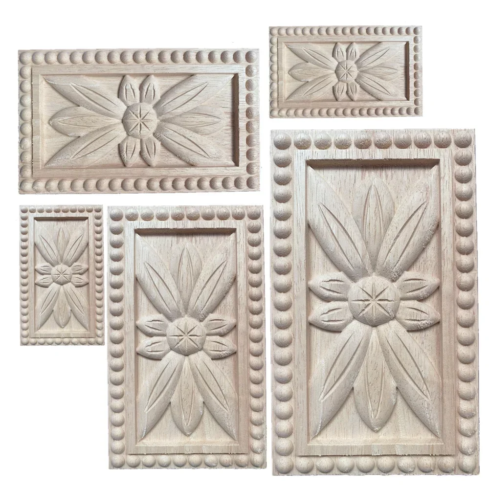 1PC 8-20cm Woodcarving Carved Wood Applique European Furniture Cabinet Gate Flower Vintage Home Decoration Maison Wholesale
