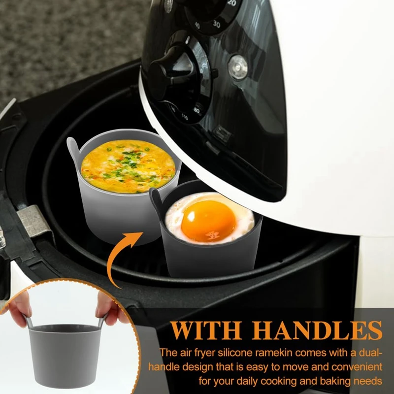 4Pcs Ramekins For Air Fryer,Air Fryer Egg Moulds With Dual-Handle Reusable Air Fryer Egg Moulds For Air Fryer Easy Install