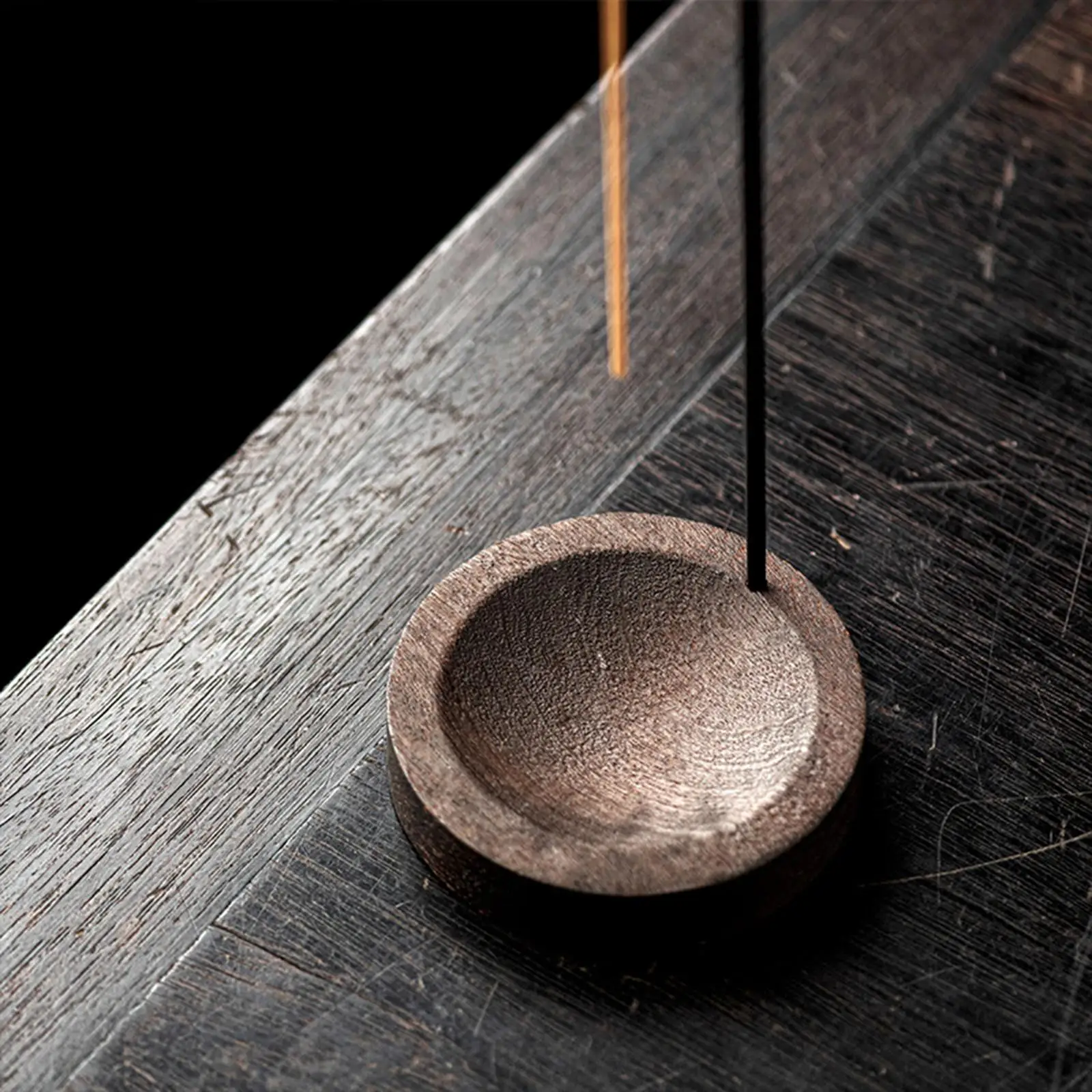 Wooden Incense Stick Holder Burner with Round Tray Ash Catcher for Yoga Spa Office Bedroom Use