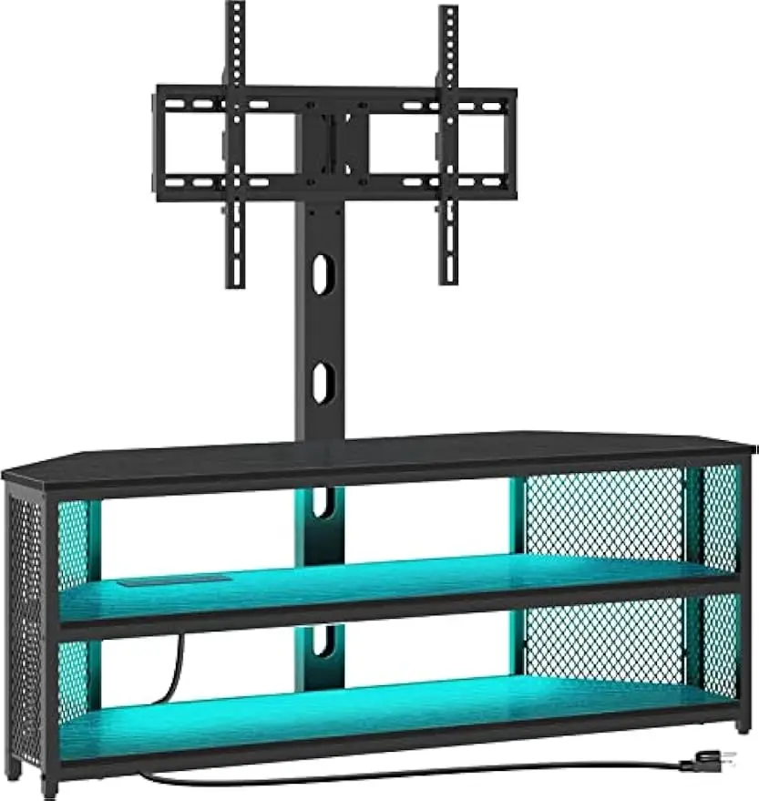 

TV Stand with Mount and Power Outlet, Swivel TV Stand with LED Lights for 32/45/55/60/65/70 inch TVs, Black Entertainment Center