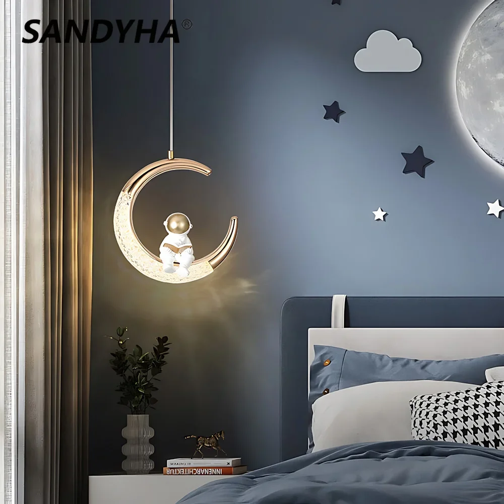 Bedside Chandelier Children's Room Modern Minimalist Light Luxury Cartoon Boy Girl Bedroom Moon Lamp Astronaut Small Chandelier