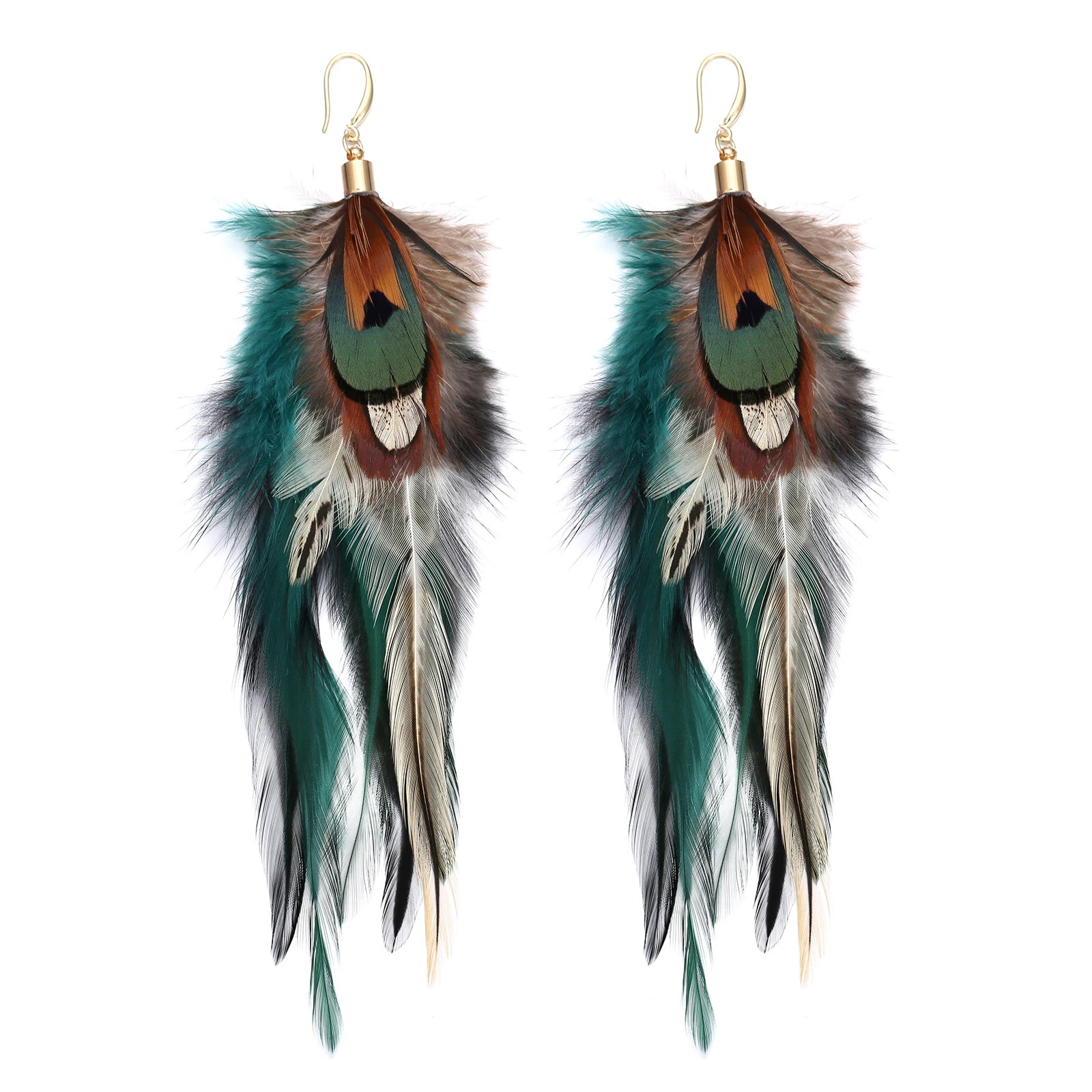 lureme Bohemian Style Multicolor Pheasant Feathers Dangle Earrings for Women Girls Large Feather Drop Earrings(er006405-8)