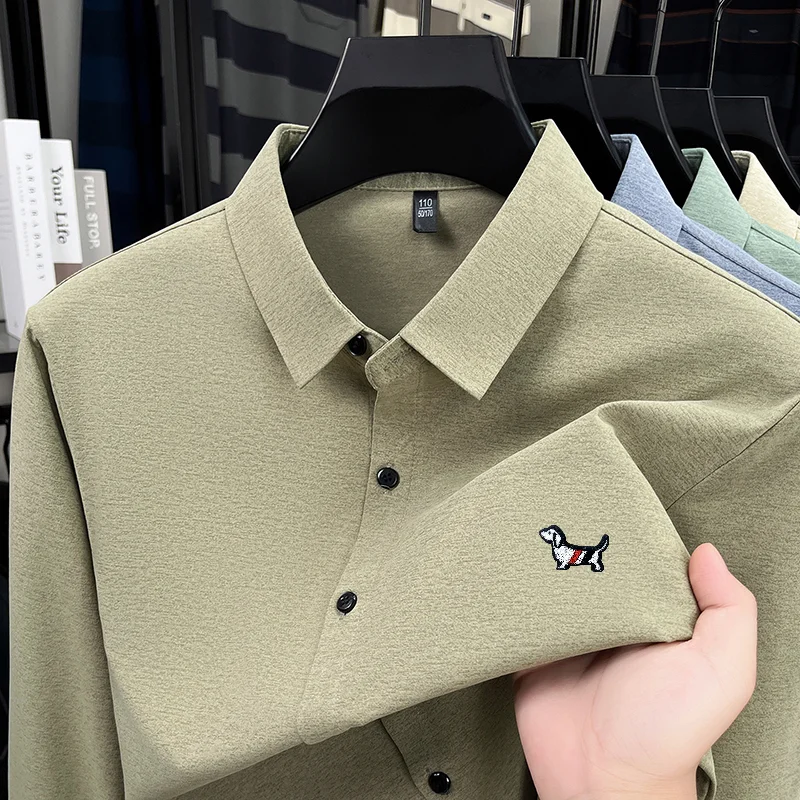 High-End New Man Long-Sleeved Shirt Lapel Single-Breasted Dog Print Spring Hot-Selling Shirt Leisure Fashion Trend Men'sClothing