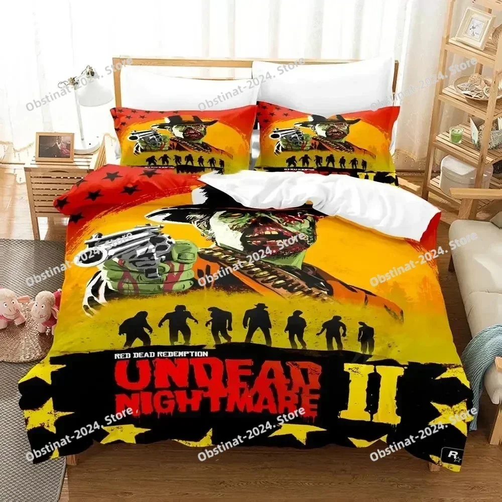 Undead Nightmare Red Dead Redemption Bedding Set Printed single Comforter Quilt Duvet Cover Pillow Case 3 Pieces Kids Adult Size