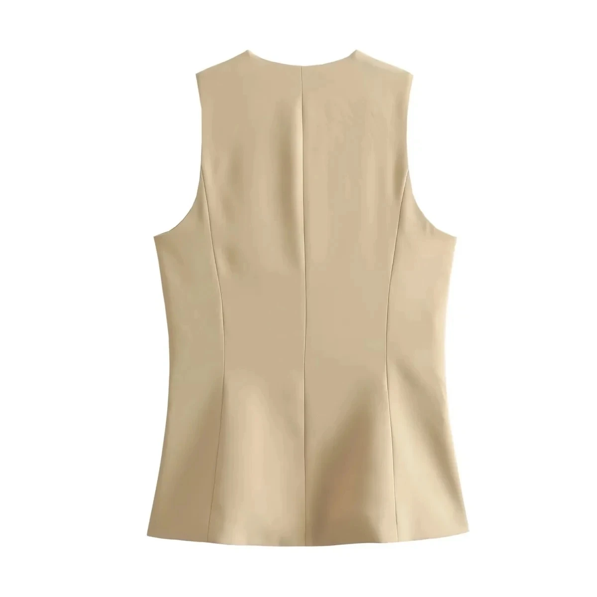HH Damen Elegantes Khaki-Rock-Set, 2-teilig, ärmellose, einreihige, schmale Weste, einfarbiger A-Linien-Rock, Sommer-Strand-Partykleidung – Detail 5