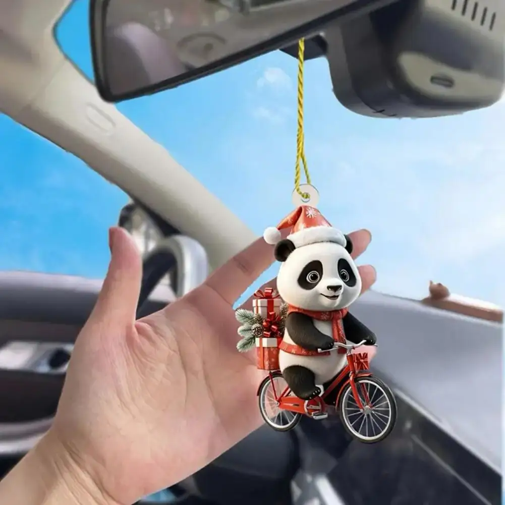 Car Pendant Acrylic Panda Pendant Festive Panda Car Ornament Adorable Christmas Tree Decoration Keychain Charm for Windows Doors