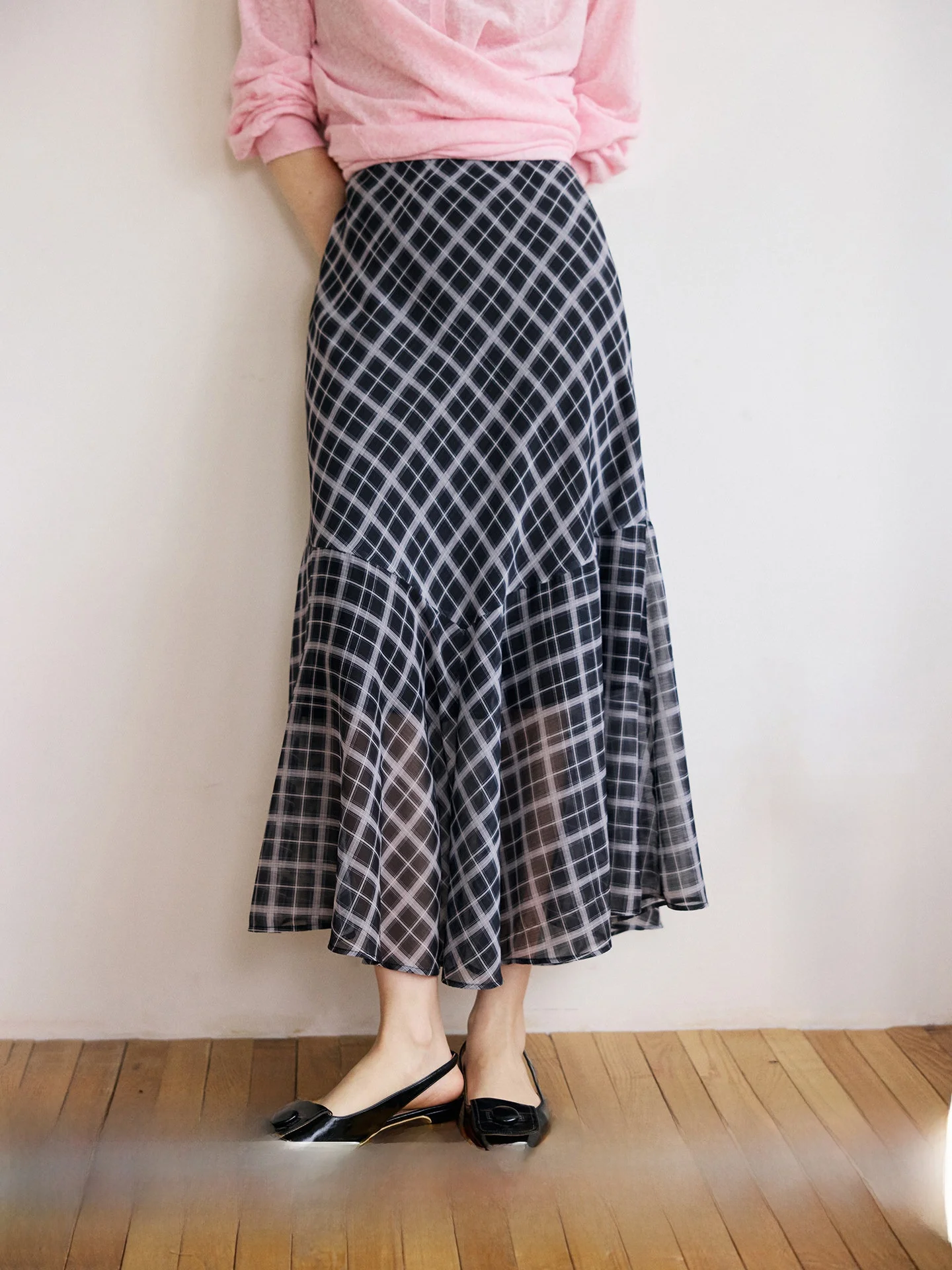 

Женская винтажная юбка HeyDr в клетку, весенняя асимметричная юбка-рыбка с драпировкой и дизайнерским акцентом