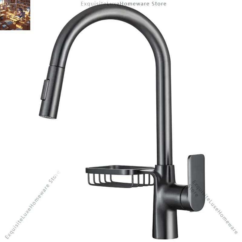 

Grey faucet pull-out vegetable basin household kitchen sink retractable bowl hot and cold anti-splash water