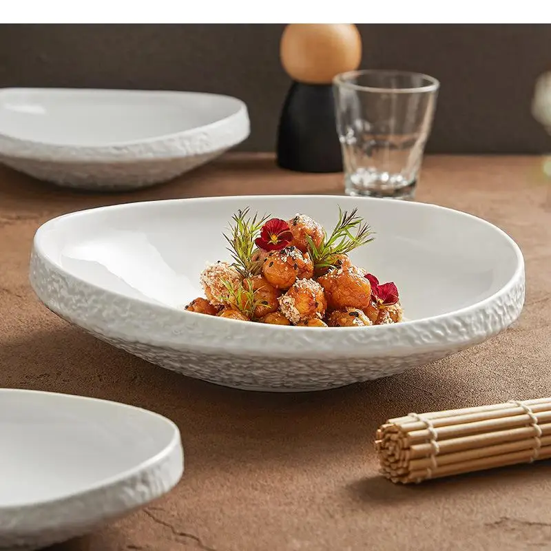 

Rock Pattern Ceramic Salad Bowl Thick Soup Dessert Sashimi Bowls Restaurant Cuisine Specialty Tableware