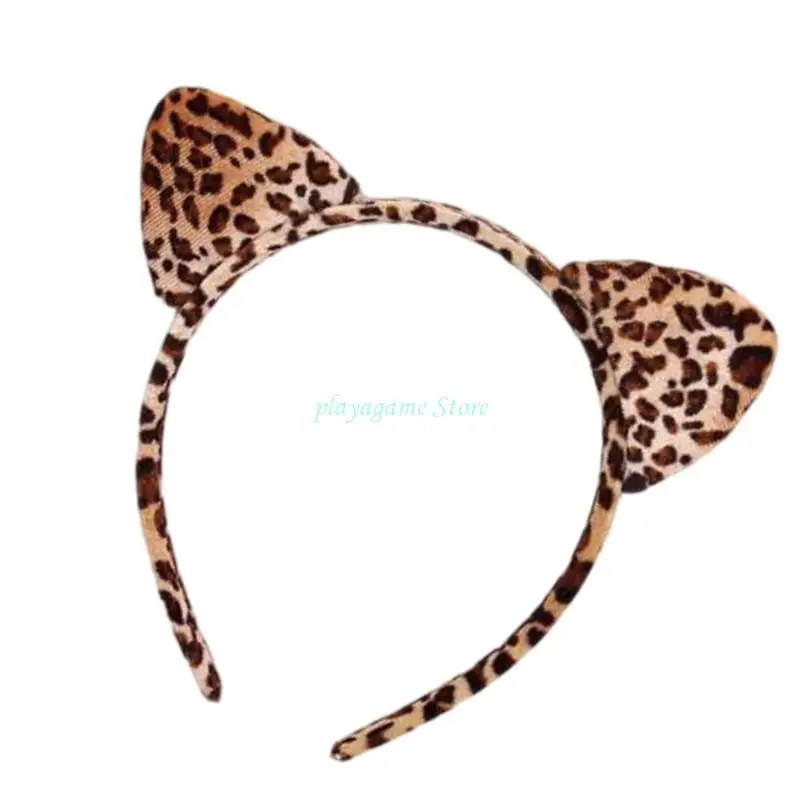 Y88A Leopard Feline Ears Headpiece And Movable Tail Comfortable Costume Additions For Character Dressing up Event