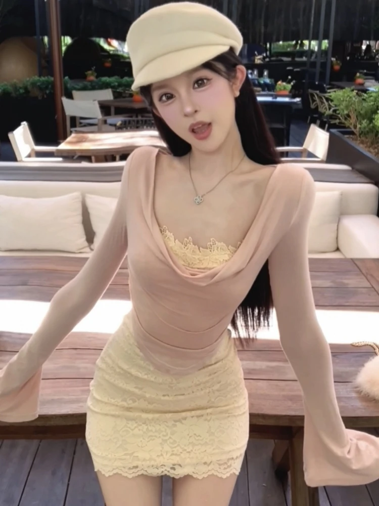 

Sweet And Spicy Long Sleeve Lace Crop Top And Skirt Two Piece Set Sexy Fashionable Autumn Outfit for Women Bodycon Style