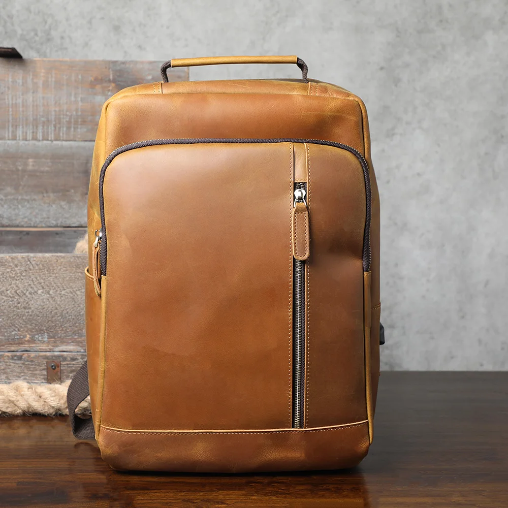 S.WORKER Vintage Echtleder-Rucksack Laptop-Tasche Crazy-Horse-Leder Schultasche Outdoor-Reise-Weekender-Schultertasche – Detail 14