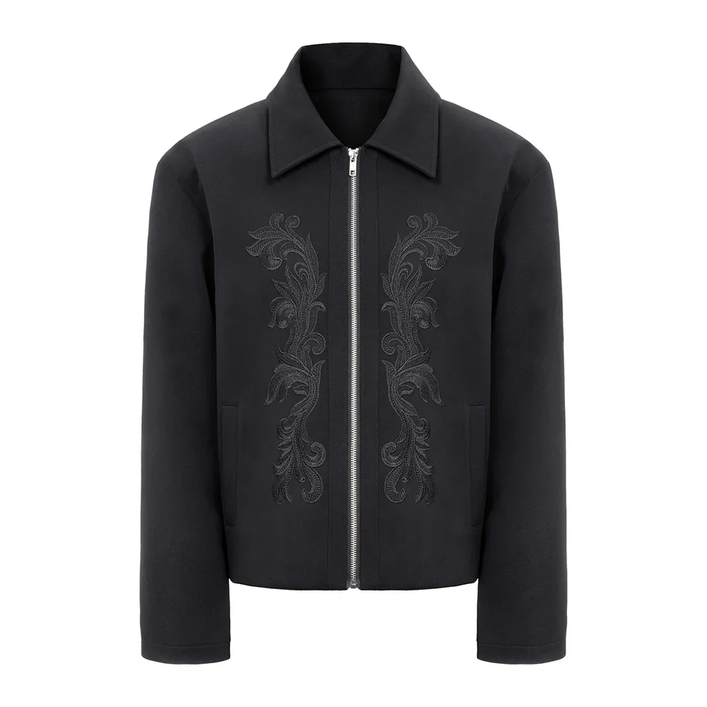 2025 New Arrival Men Retro Pattern Embroidered Loose Casual Jacket Y2K Streetwear Lapel Outerwear