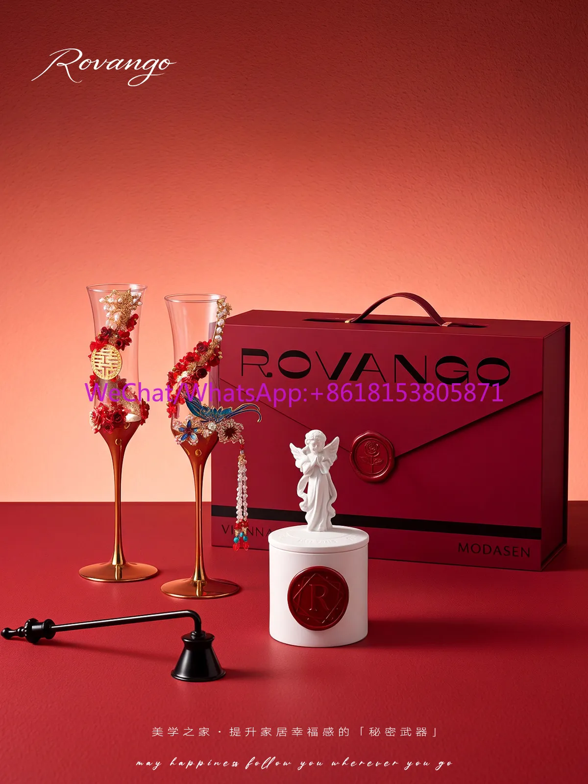 Retro butterfly tassel high foot pair cup Chinese cross glass wine photo prop gift box