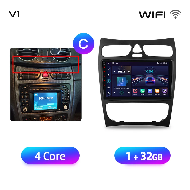 Junsun CarPlay Android Auto Autoradio voor Mercedes Benz C Klasse W203 C200 C320 C350 CLK W209 2000-2005 intelligente Multimedia 4G