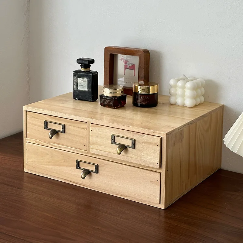 Wooden desktop shelving Sundries Stationery organizer desk office drawer locker Cosmetic storage box