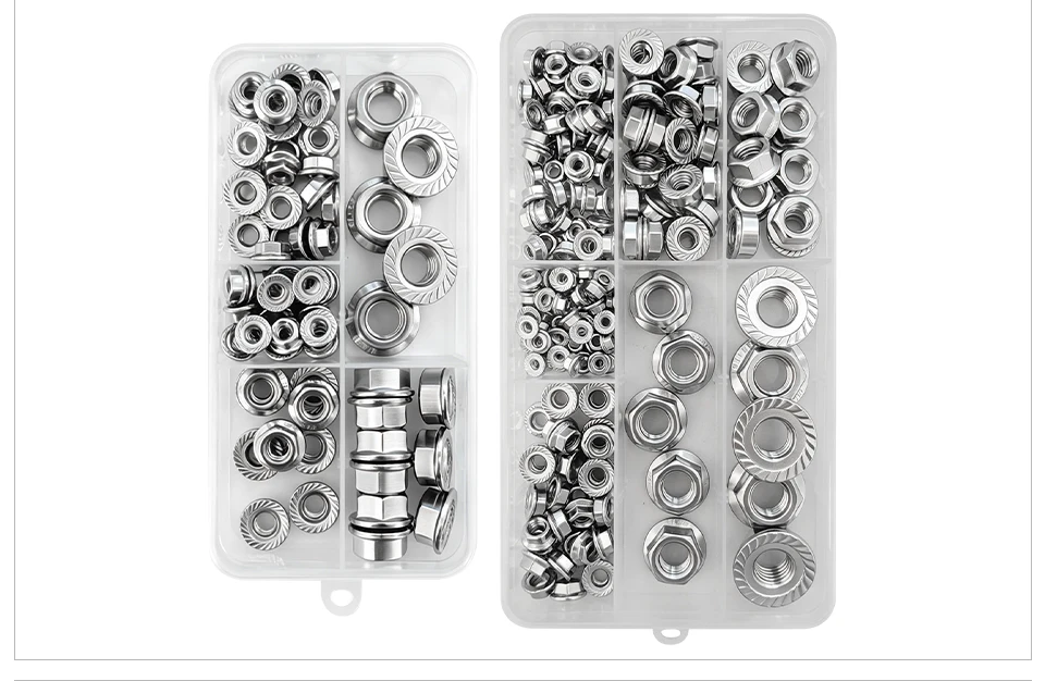 DIN6923 Sechskant-Flanschmutter mit Zähnen SUS304 A2-70 INOX Edelstahl Metrischer Sicherungskragen Befestigungselement Verpackt in Box M3 M4 M5 M6 M8 M10 M12 – Detail 10