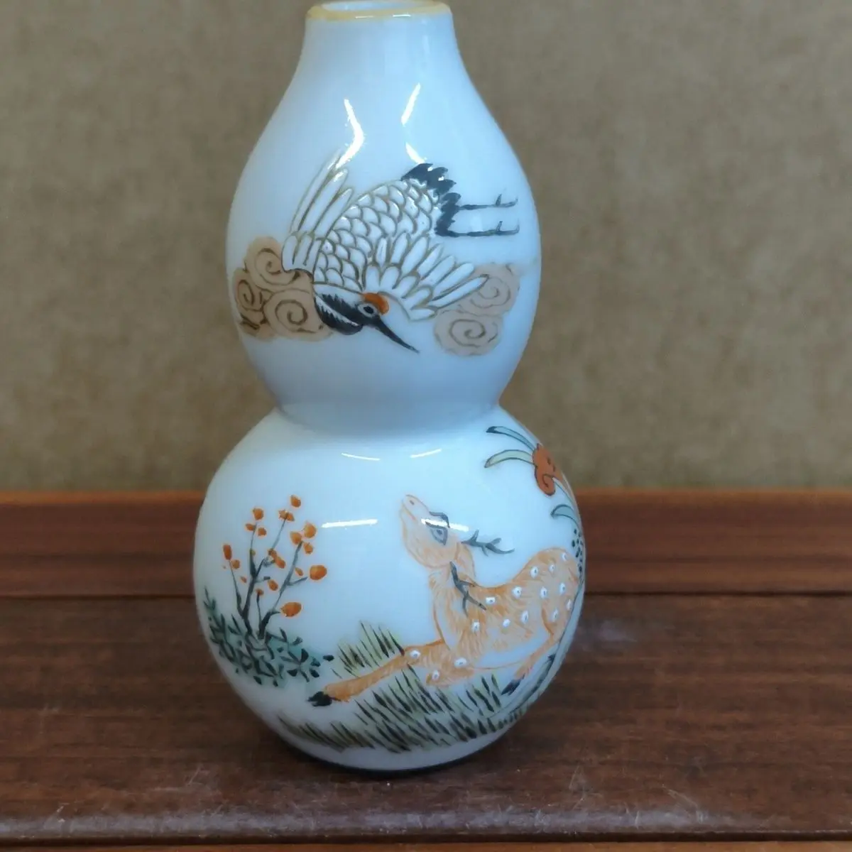 Old Collection Crane And Deer Spring Painting Small Gourd Decorative Jar Decorative Storage Container Hand Painted Pattern Gourd