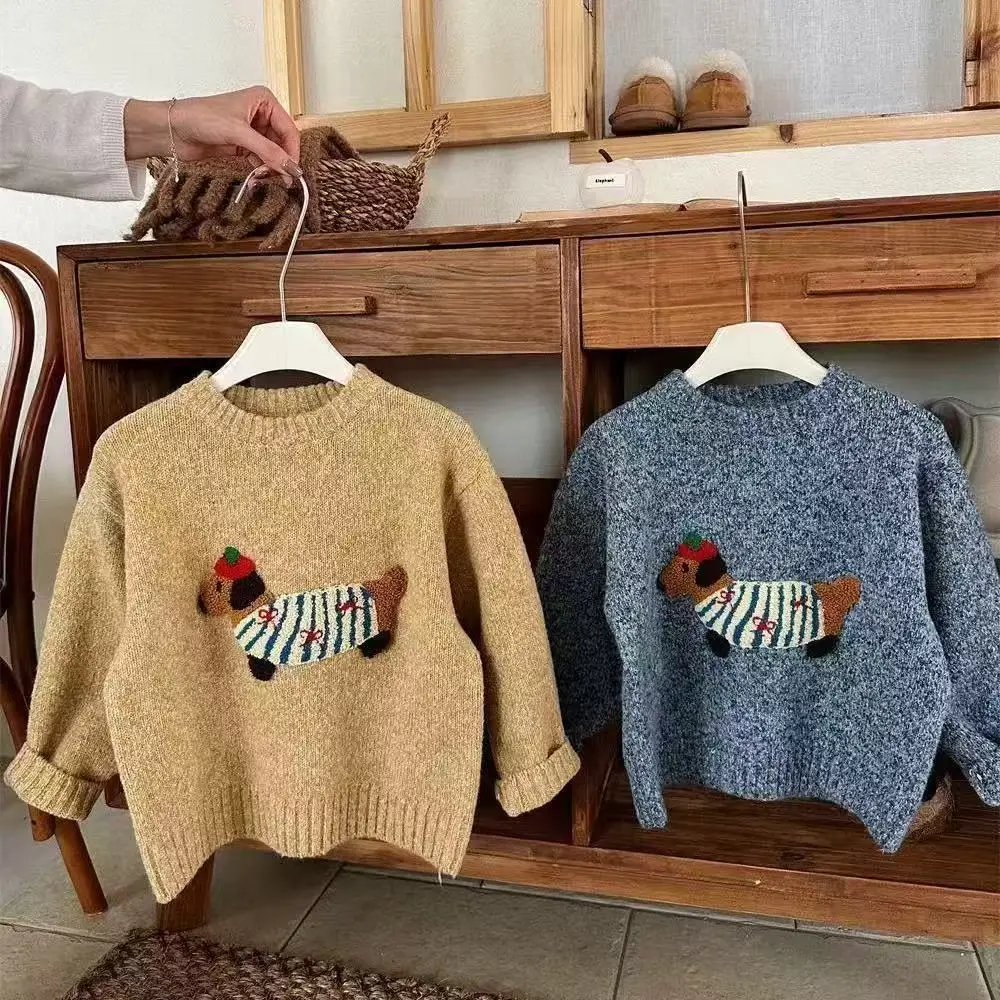 Girls' Set Autumn And Winter New Children's Baby Knitted Sweater+Plush Checkered Pants Two Piece Set
