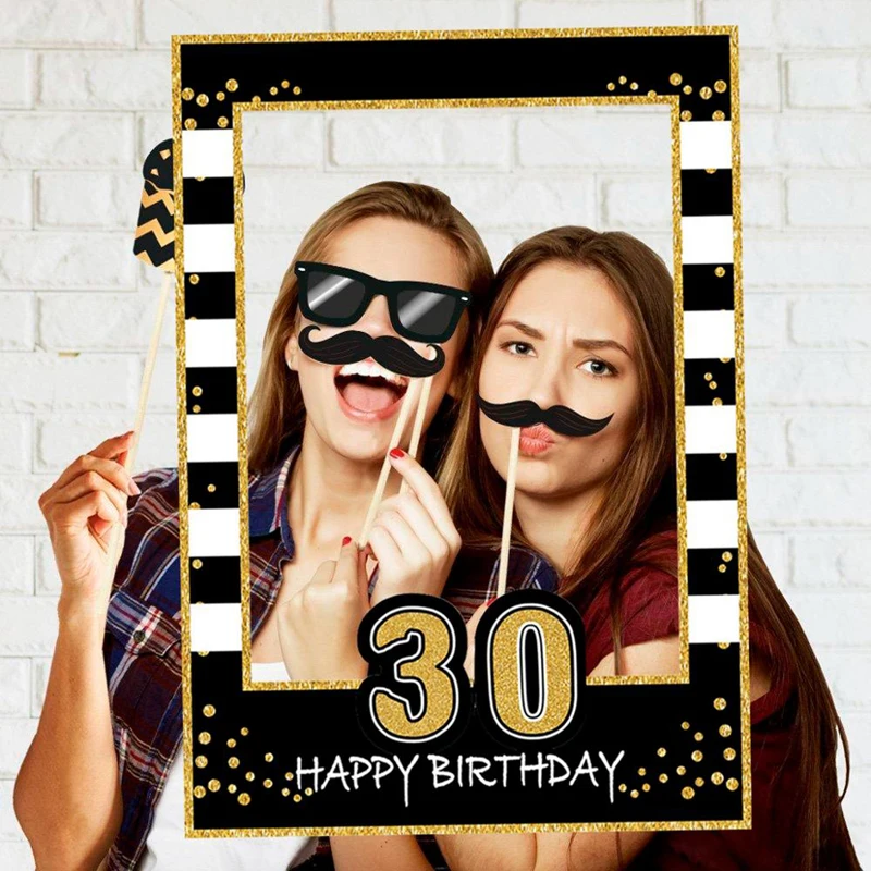 Happy Birthday Photo Booth Props Frame Kids Adult 1 2 16 18 21 30 40 50 60 Year Birthday Party Props Anniversary Supplies