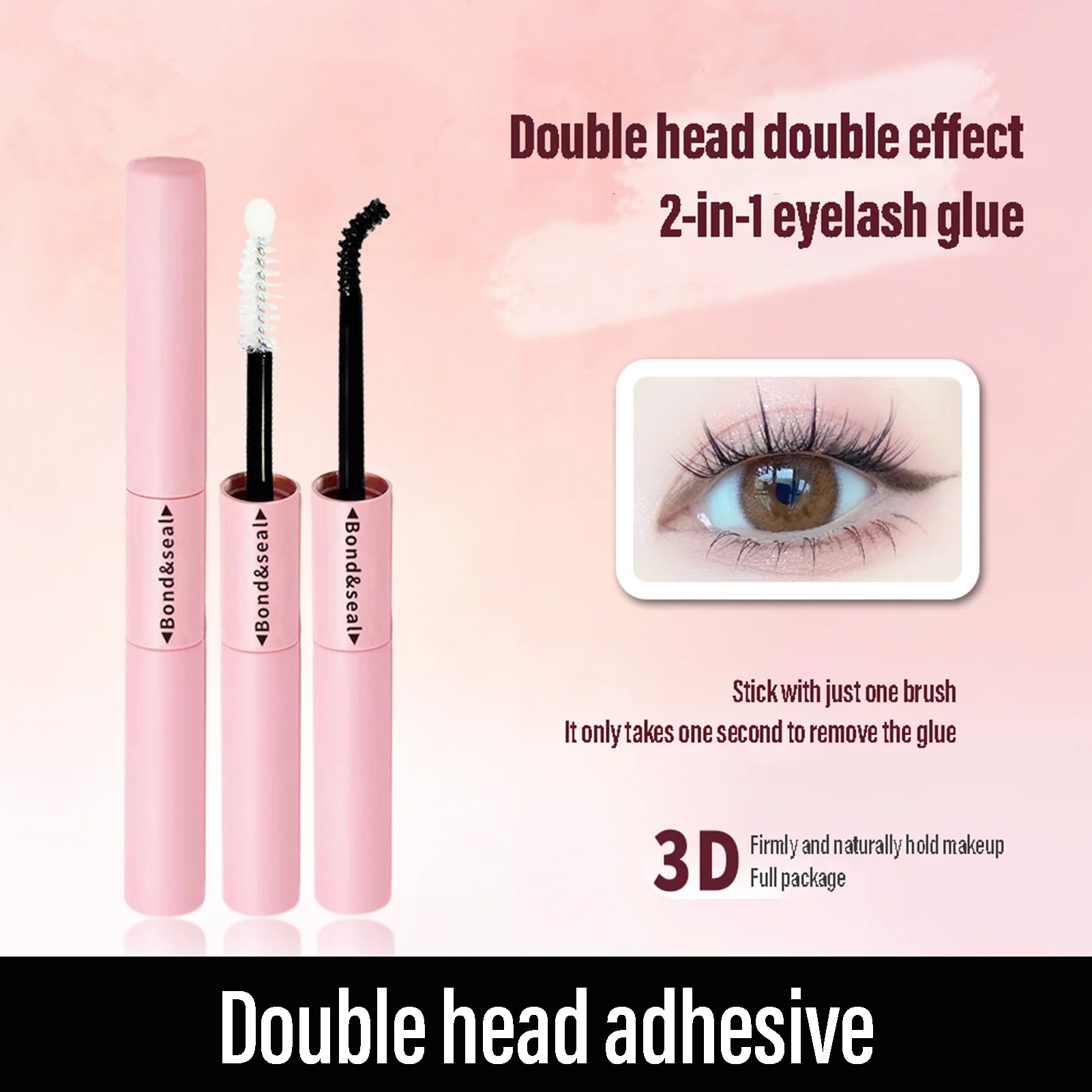 Double-head False Eyelash Black Glue Long-lasting Styling & Non Irritating Glue with Transparent Sealer for Makeup Accessories