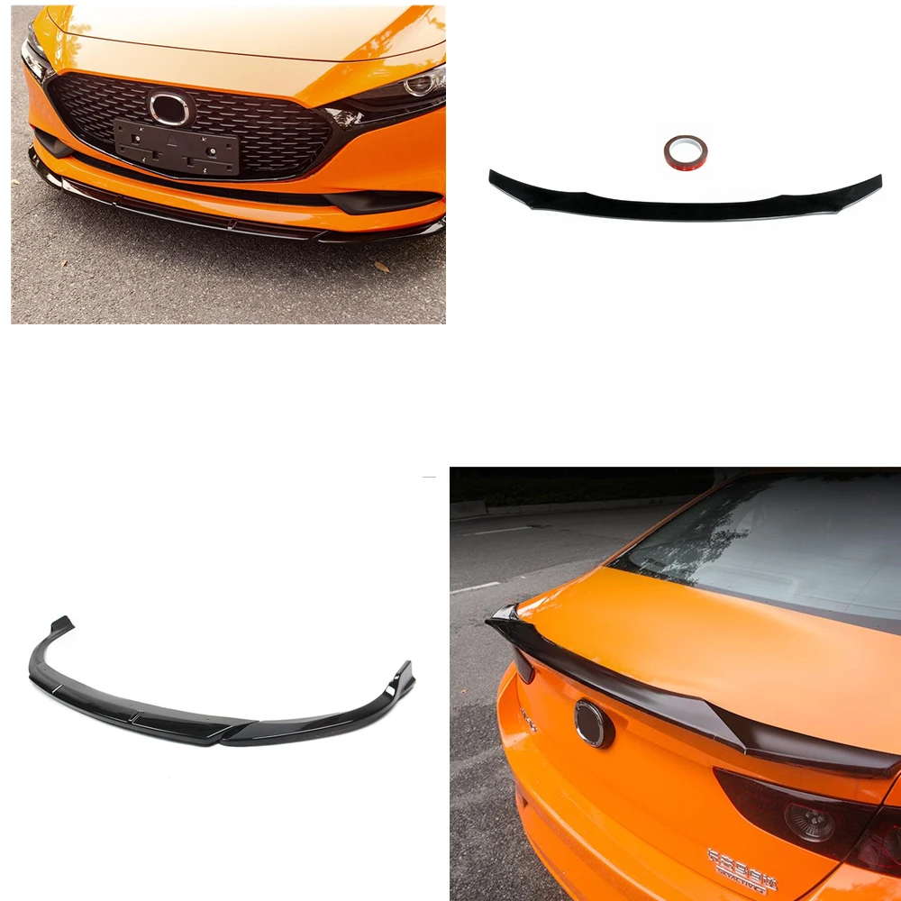 Front Bumper Lower Lip & Rear Trunk Spoiler Wing Splitter For Mazda 3 Sedan Axela 2019-2020