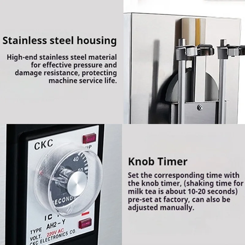 เครื่องเขย่าชานมอัตโนมัติแบบสองหัว สแตนเลส สำหรับร้านเครื่องดื่ม ประสิทธิภาพสูง เขย่าได้สม่ำเสมอ