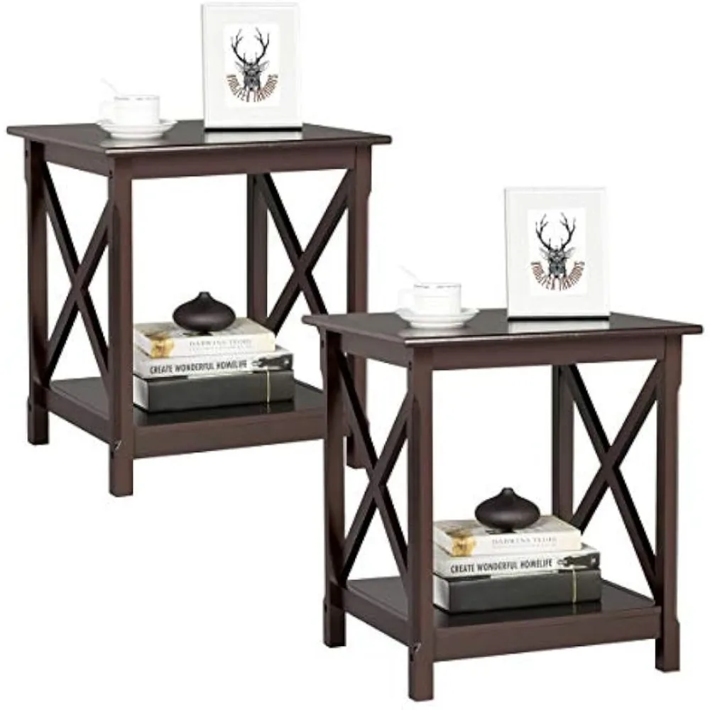 

Design End Tables Set of 2, Sofa Side Table with Storage Shelf, 2 Tier Side Stand Small Table for Living Room Sofa Study