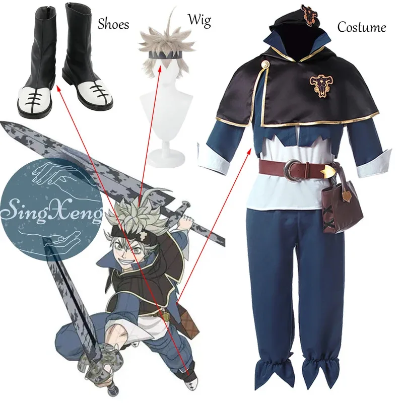 SingXeng Anime Asta Cosplay disfraz peluca cinco hojas capa de toro adulto mujer hombre uniforme traje de Halloween personalizado