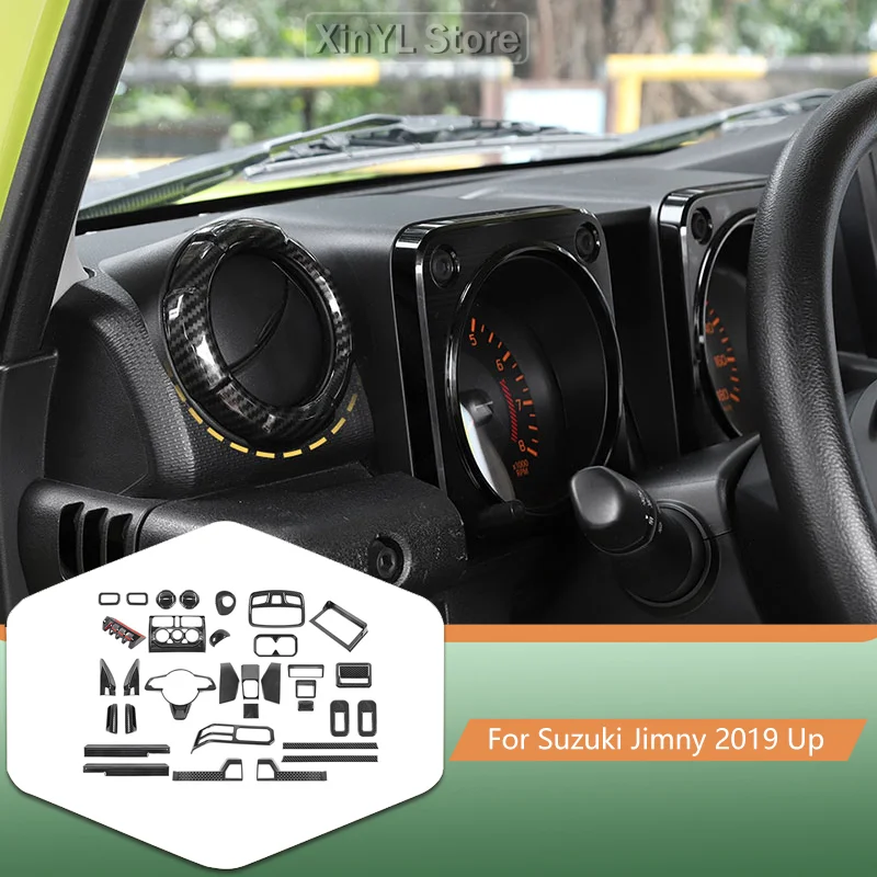Car 38pcs Center Console Control Gear Shift knob Cover Trim Kit For Suzuki Jimny 2019 Up Carbon fiber style Car Accessories