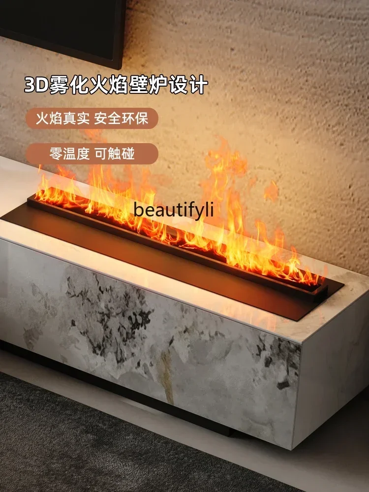 182C Stone Plate TV Cabinet and Tea Table Light Luxury Floor Living Room Modern Minimalist Flame Fireplace Household Storage Flo