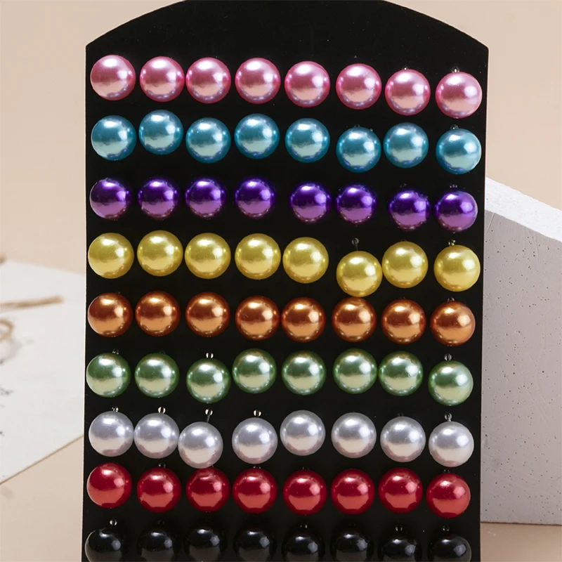 New 36pairs/set Multicolor Frosting Simulated Pearl Stud Earrings Set For Women Girls Jewelry On Ear Ball Stud Earrings 8 10mm