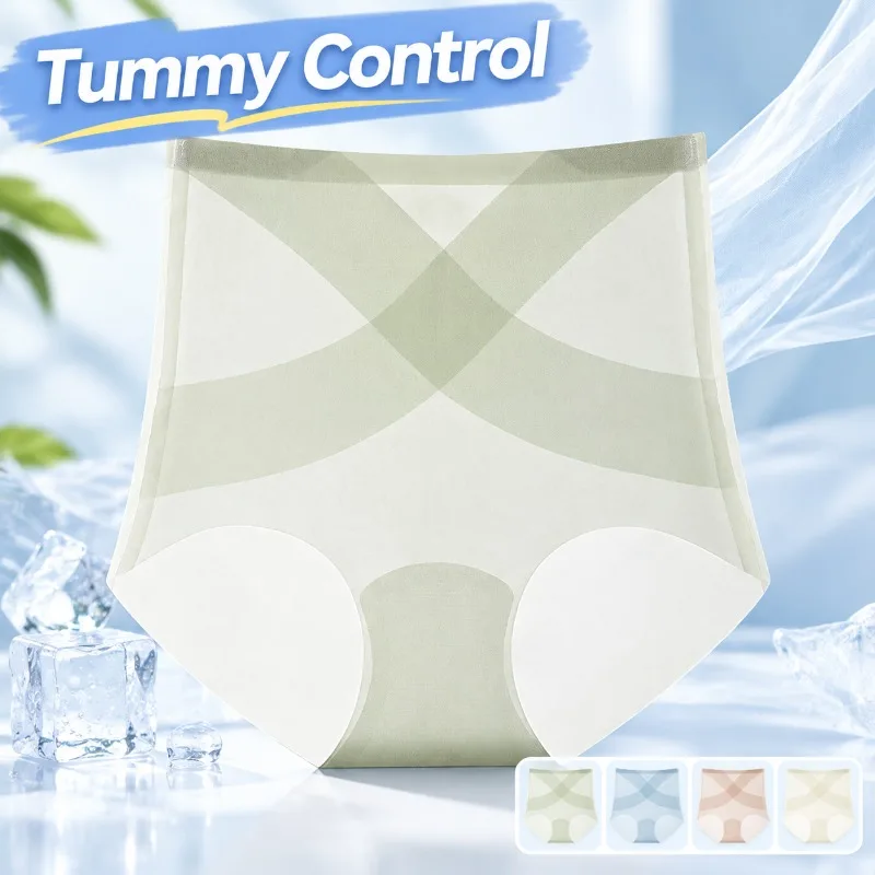 Women Summer Ultra-thin Ice Silk High Waist Seamless Panties Tummy Contour Hip Lift Sport Shaping Triangle Briefs Airy Fast-dry