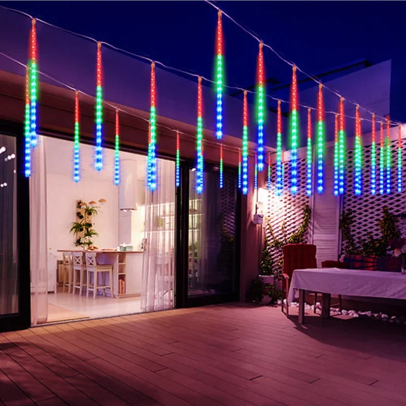 Juego de luces LED de lluvia de meteoritos para jardín, decoración de Navidad, boda, fiesta, lámpara de hadas, 30/50cm, 1/2/3/4 unidades