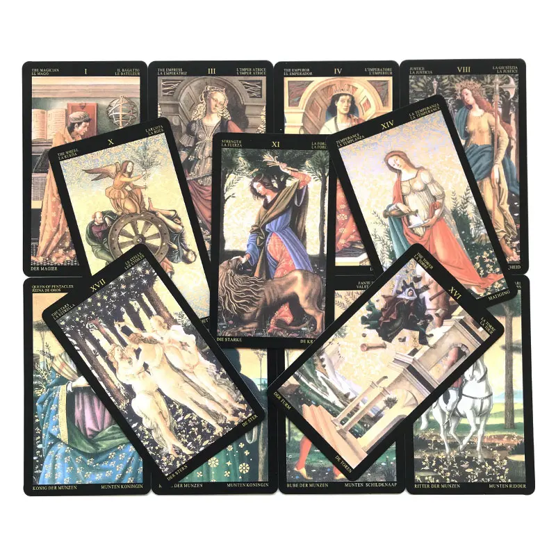 Golden Botticelli Tarot Leisure Entertainment Game Card family gatherings Tarot Card Brochure Guide 12 * 7CM Tarot