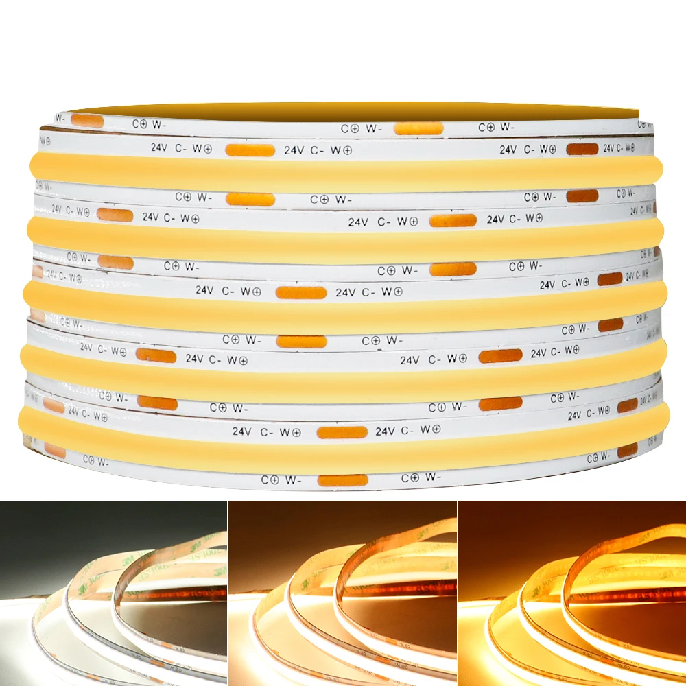 

DC24V CCT COB Светодиодная лента 576 светодиодов/м 17 клавиш RF Дистанционный светодиодный контроллер Источник питания для цветовой температуры Линейная гибкая лента FCOB