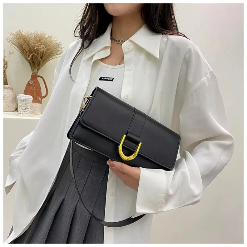 Single Shoulder Underarm Bag Casual Crossbody Handbags New Double Shoulder Strap Fashion PU Leather Solid Bags