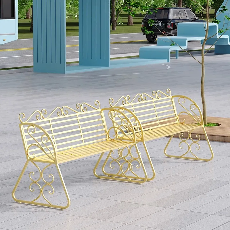 

Nordic indoor and outdoor wrought iron double chair B & B courtyard garden long leisure chair outdoor park backrest rest stool