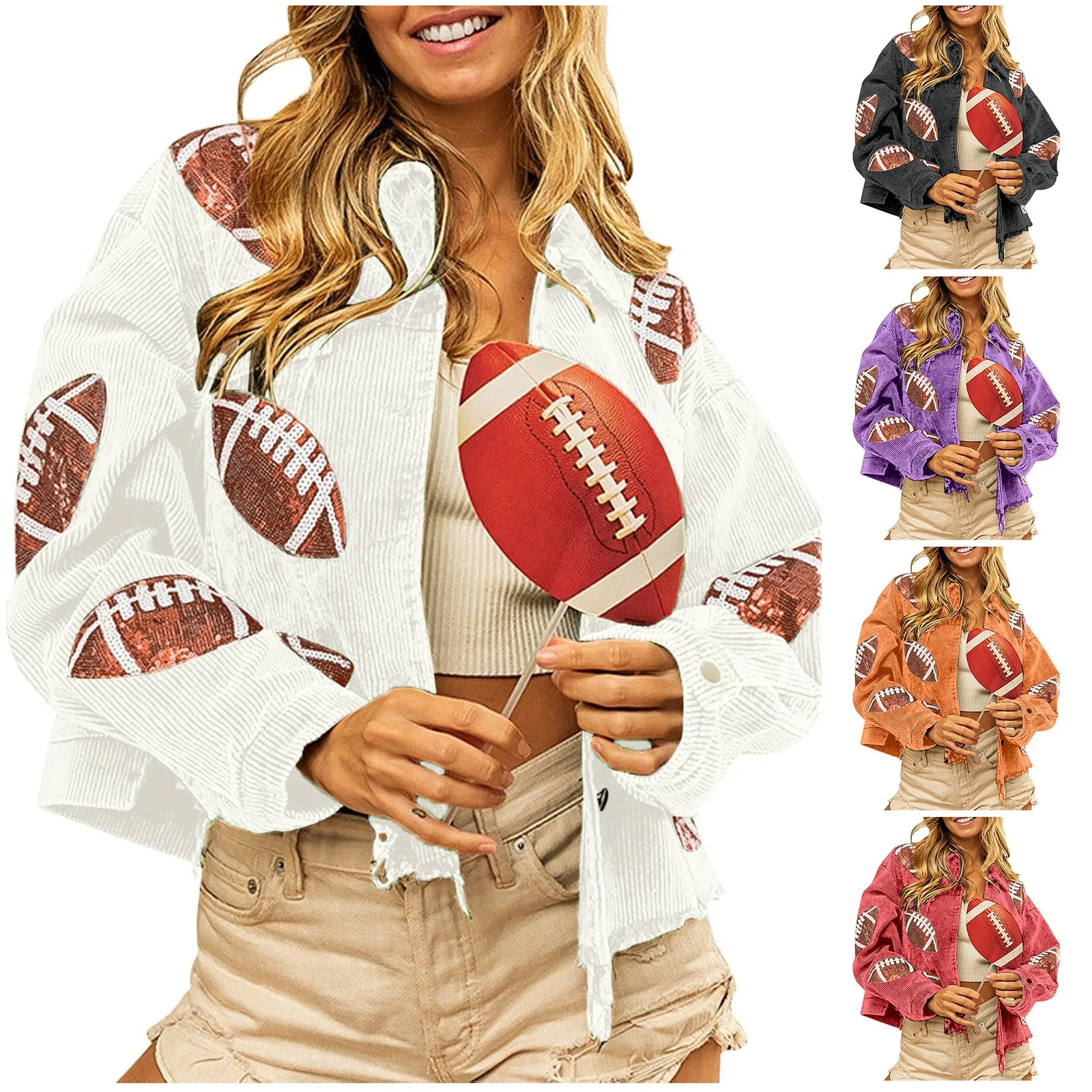 

Womens Fall Winter Corduroy Football Sequin Jacket Slim Fit Baseball Casual Jacket Danger Days Button Up Shirts Outwears куртка
