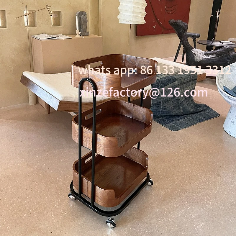 

Customizable ingenious solid wood beauty salon mobile trolley rack