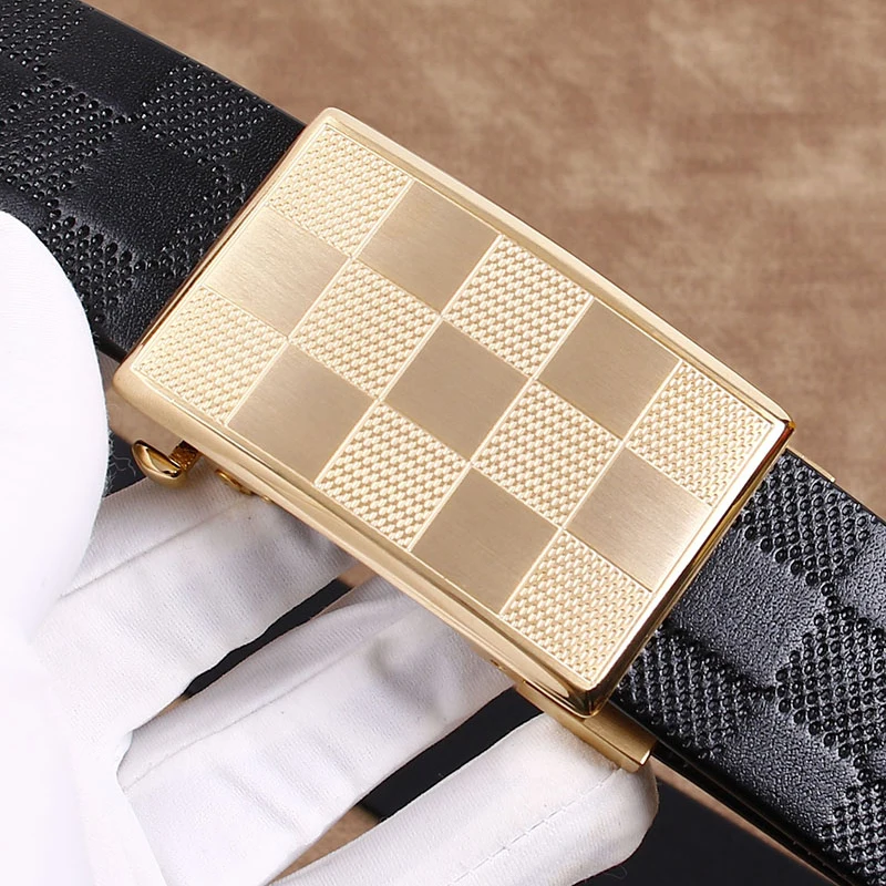 Checkerboard Design Business Solid Brass Automatic Belt Buckle 3.5 Cm