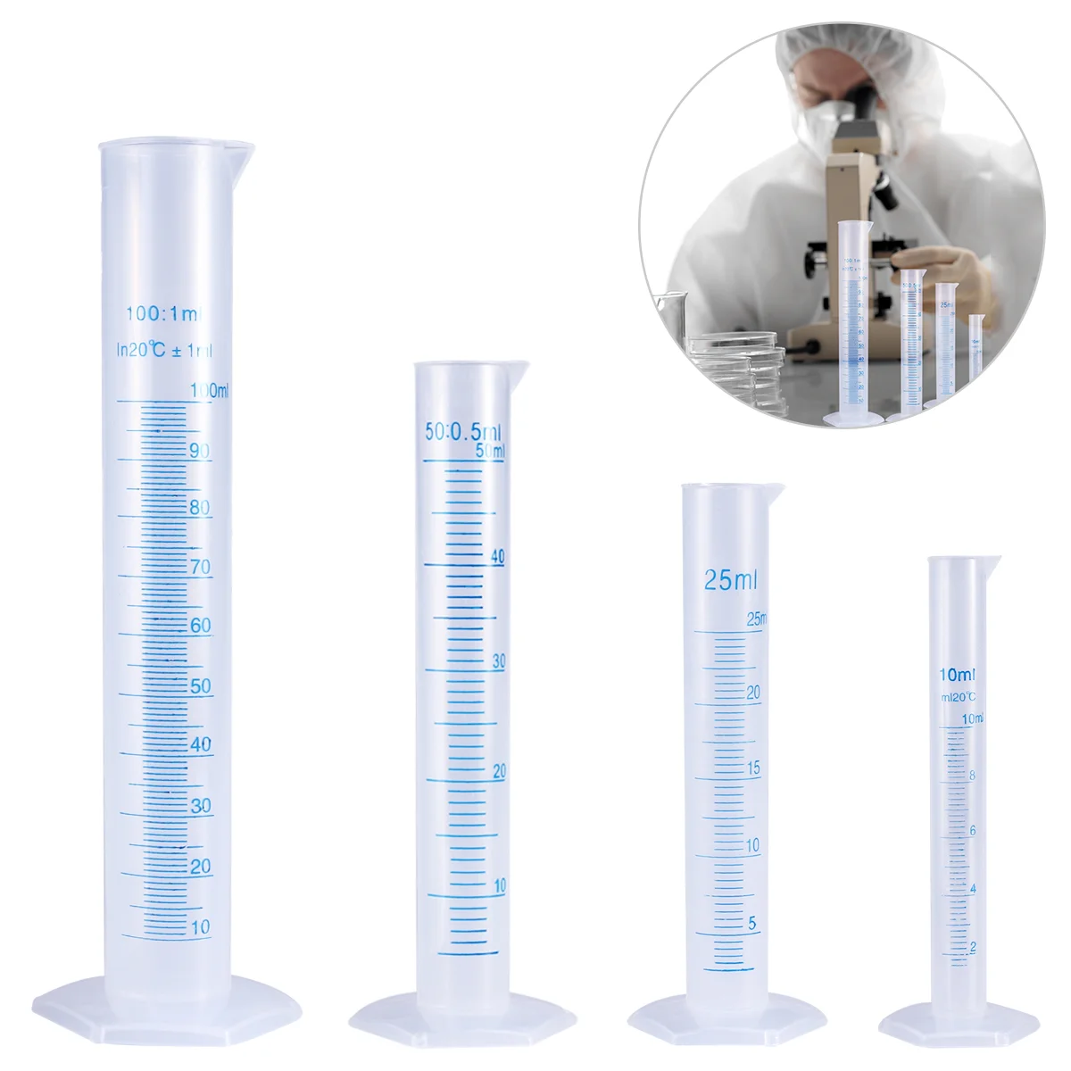 

UEETEK 4pcs Transparent Measuring Plastic Graduated Cylinder 10ml / 25ml / 50ml / 100ml Measuring cylinder