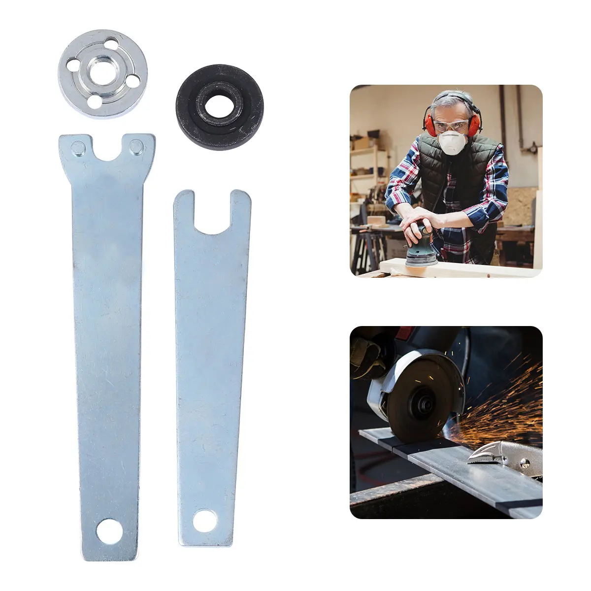 4Pcs Angle Grinder Spanner Carbon Steel Kit Lock Nut Wrench Tools Includes Spanners Gaskets for Grinding Cutting Polishing