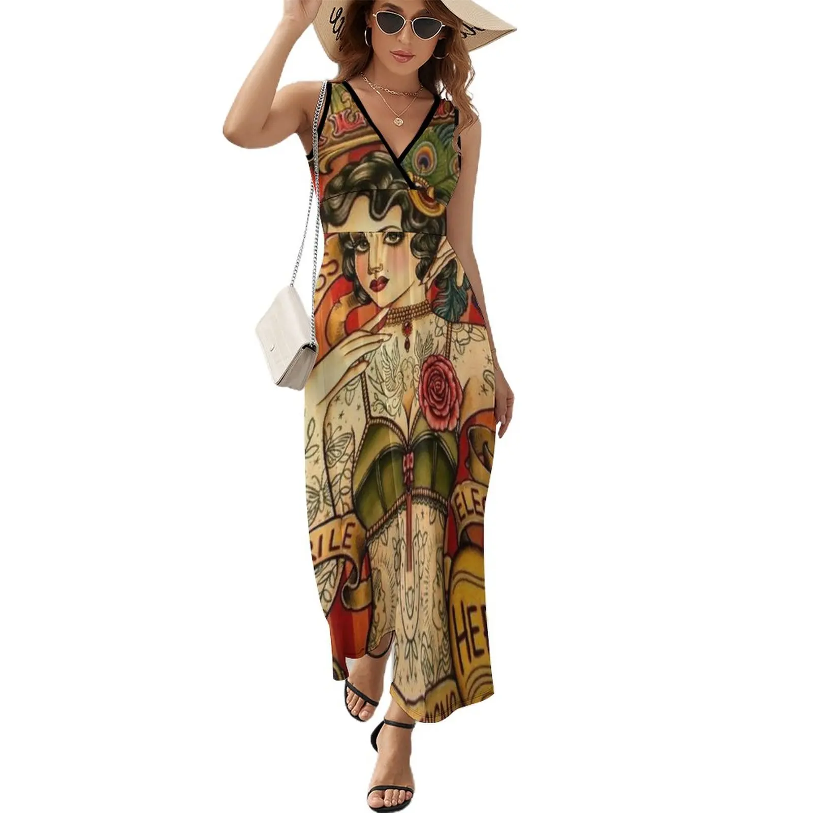 

CHAPEL TATTOO; Vintage Body Advertising Art Sleeveless Dress sexy dress Women long dress clothes