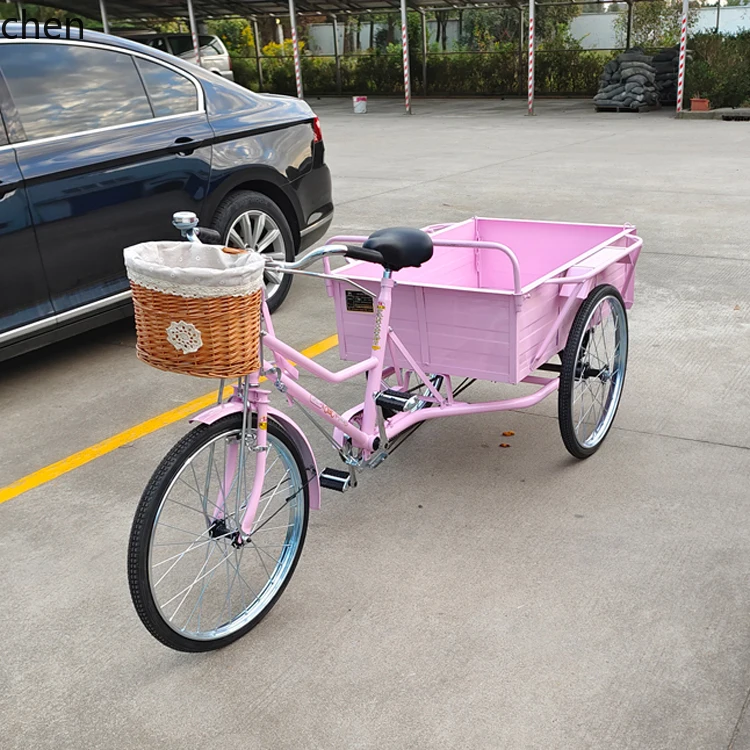 ZMLpink tricycle human pedal to pull goods and set up a stall